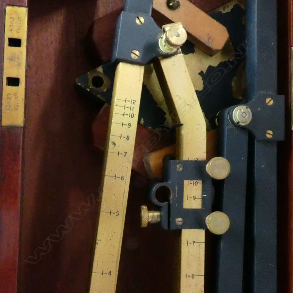 STANLEY, LONDON, BRASS & STEEL PANTAGRAPH DRAWING INSTRUMENT, IN MAHOGANY CASE W.850mm Image 1++